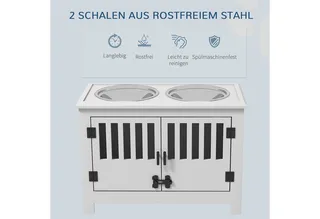 Futternapf, Erhöhtes Futterstation mit 2L Futterschale aus Edelstahl, Stauraum, Doppeltür mit Schloss, Hundebar für extra große Hunde by PawHut in White – product photo 4 of 5