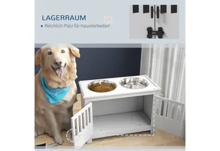 Futternapf, Erhöhtes Futterstation mit 2L Futterschale aus Edelstahl, Stauraum, Doppeltür mit Schloss, Hundebar für extra große Hunde by PawHut in White – product photo 5 of 5