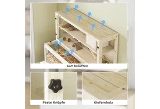 Hamster Cage-Dennenhout, Kunststof-100L x 50B x 84H cm-Natuurhout de PawHut en Naturel – photo produit 5 sur 5