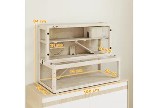 Hamster Cage-Dennenhout, Kunststof-100L x 50B x 84H cm-Natuurhout de PawHut en Naturel – photo produit 3 sur 5