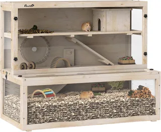 Hamster Cage-Dennenhout, Kunststof-100L x 50B x 84H cm-Natuurhout de PawHut en Naturel – photo produit 1 sur 5