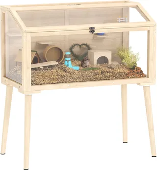 Hamster Cage-Dennenhout, Kunststof-110L x 52B x 101H cm-Natuurhout de PawHut en Natuurhout – photo produit 1 sur 5