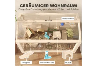 Hamster Cage-Dennenhout, Kunststof-110L x 52B x 101H cm-Natuurhout de PawHut en Natuurhout – photo produit 4 sur 5