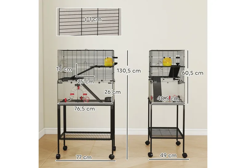hamster cage - kooi - staal/kunststof - 77x49x130,5 cm de PawHut en Noir – photo produit 3 sur 5