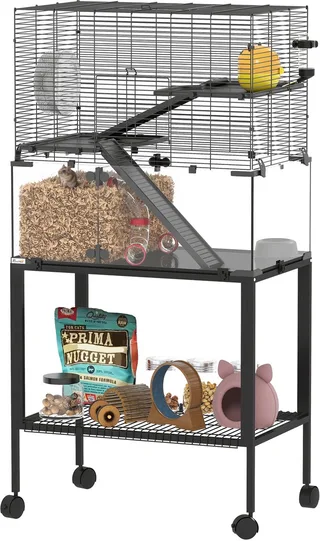hamster cage - kooi - staal/kunststof - 77x49x130,5 cm de PawHut en Noir – photo produit 1 sur 5