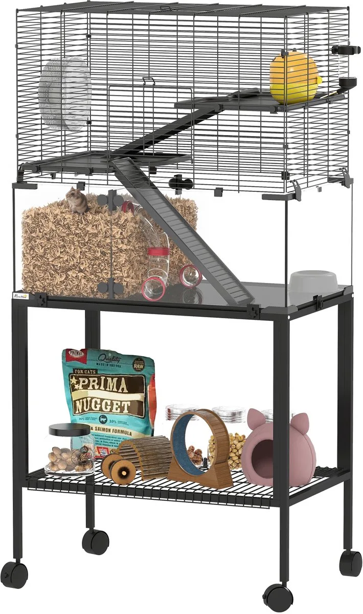 hamster cage - kooi - staal/kunststof - 77x49x130,5 cm de PawHut en Noir – photo produit 1 sur 5