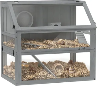 Hamster Cage-Sparrenhout, Acryl-80L x 50B x 76H cm-Lichtgrijs fra PawHut i Lysegrå – produktbillede 1 af 5