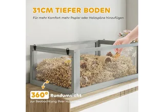 Hamster Cage-Sparrenhout, Acryl-80L x 50B x 76H cm-Lichtgrijs fra PawHut i Lysegrå – produktbillede 5 af 5