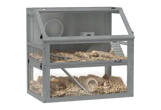 Hamster Cage-Sparrenhout, Acryl-80L x 50B x 76H cm-Lichtgrijs fra PawHut i Lysegrå – produktbillede 2 af 5