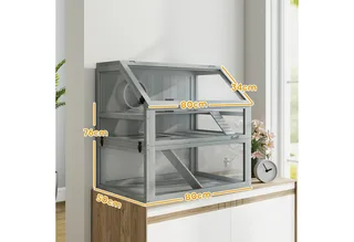 Hamster Cage-Sparrenhout, Acryl-80L x 50B x 76H cm-Lichtgrijs fra PawHut i Lysegrå – produktbillede 3 af 5