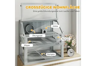 Hamster Cage-Sparrenhout, Acryl-80L x 50B x 76H cm-Lichtgrijs fra PawHut i Lysegrå – produktbillede 4 af 5