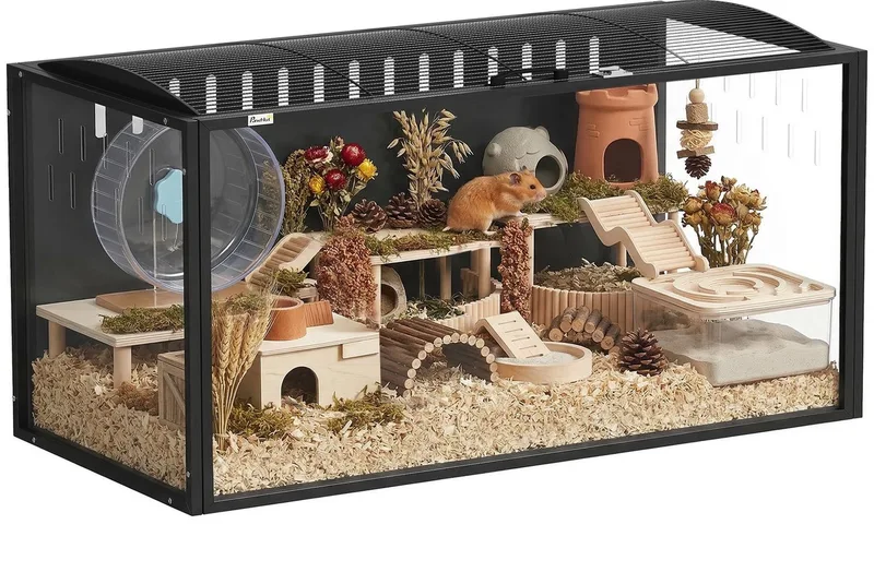 Hamster Cage-Stahl, Acryl-105 x 51 x 53 cm-Schwarz by PawHut in Black, Transparent – product photo