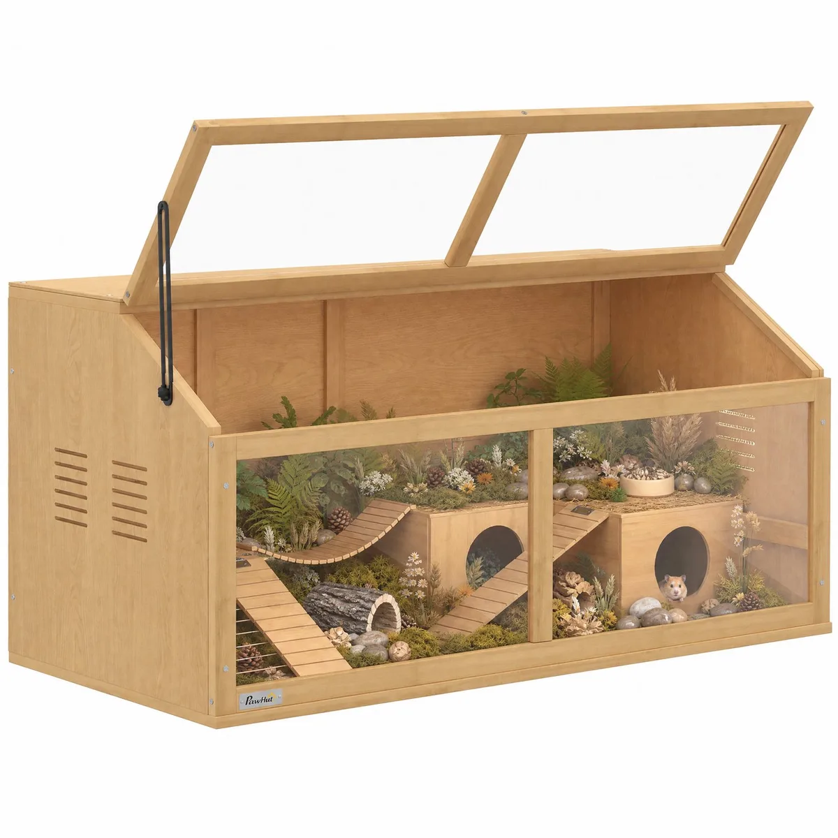 Hamster Cage-Tannenholz, Acryl-100 x 52 x 50 cm-Naturholz by PawHut in Natural – product photo