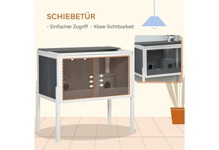 Hamsterkäfig aus Holz für Zwerghamster Nagerkäfig Kleintierkäfig mit 2 Hütten und Zubehör, groß Mäusekäfig Käfig 82 x 45 x 81 cm Grau de PawHut en Gris foncé – photo produit 5 sur 5