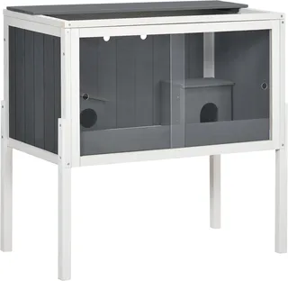 Hamsterkäfig aus Holz für Zwerghamster Nagerkäfig Kleintierkäfig mit 2 Hütten und Zubehör, groß Mäusekäfig Käfig 82 x 45 x 81 cm Grau de PawHut en Gris foncé – photo produit 1 sur 5