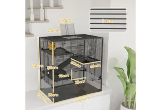 Hamsterkäfig für Zwerghamster, 4-stufiges Nagerkäfig mit Glasboden, Hütte, Laufrad, Rampen, Futterschale, Kleintierkäfig Zwerghamsterkäfig 78,5 x 48,5 x 80 cm von PawHut in Schwarz – Produktfoto 3 von 5