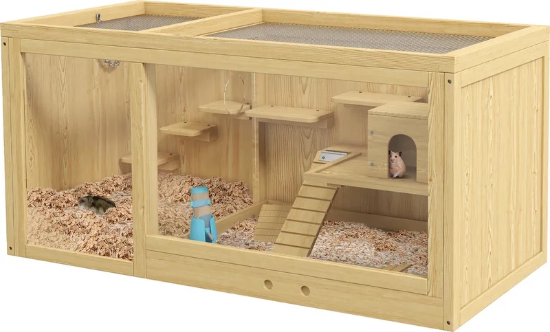 Hamsterkäfig mit mehreren Plattformen D51-429V00 by PawHut in Naturholz – product photo 1 of 5