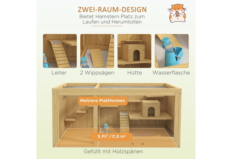 Hamsterkäfig mit mehreren Plattformen D51-429V00 by PawHut in Naturholz – product photo 4 of 5