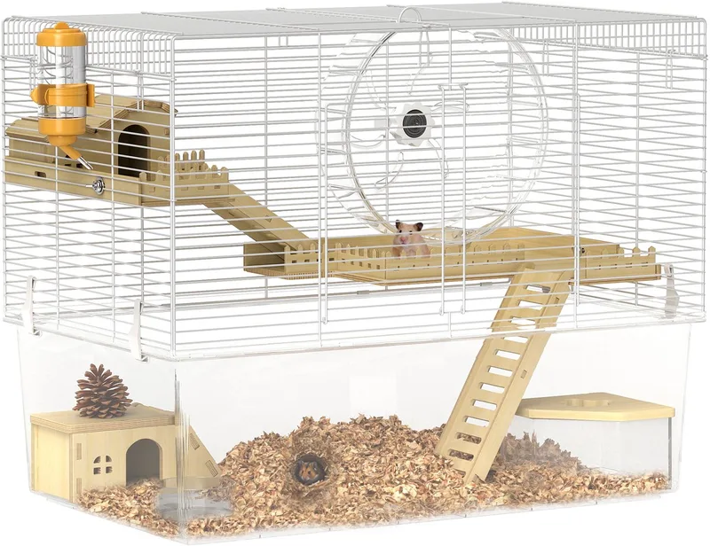 Hamsterkooi 59x35,5x47cm Staaldraad Wit de PawHut en Transparent – photo produit