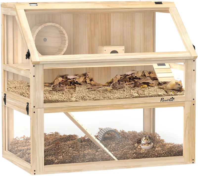 Hamsterkooi 60 cm - Ruime knaagdierkooi - Veilig en Ventilerend - Makkelijk schoon te maken-Hout fra PawHut i Houtkleur – produktbillede