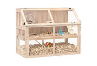 Hamsterkooi-Dennenhout, acryl-95L x 53B x 76H cm-Natuurlijk hout by PawHut in Natuurlijk hout – product photo 2 of 5
