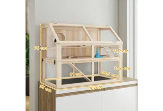 Hamsterkooi-Dennenhout, acryl-95L x 53B x 76H cm-Natuurlijk hout by PawHut in Natuurlijk hout – product photo 3 of 5