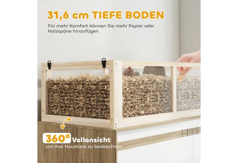Hamsterkooi-Dennenhout, acryl-95L x 53B x 76H cm-Natuurlijk hout by PawHut in Natuurlijk hout – product photo 5 of 5