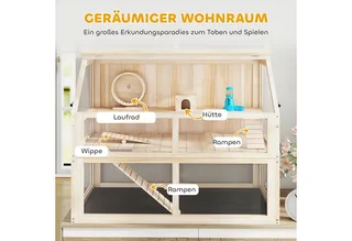 Hamsterkooi-Dennenhout, acryl-95L x 53B x 76H cm-Natuurlijk hout by PawHut in Natuurlijk hout – product photo 4 of 5