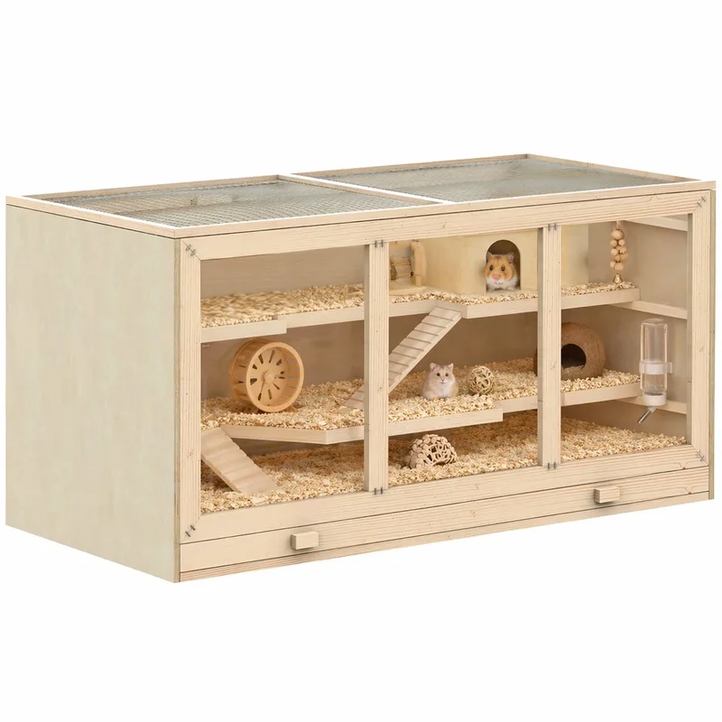Hamsterkooi - Massief hout - 115x57x55cm by PawHut in Natuurlijk hout – product photo
