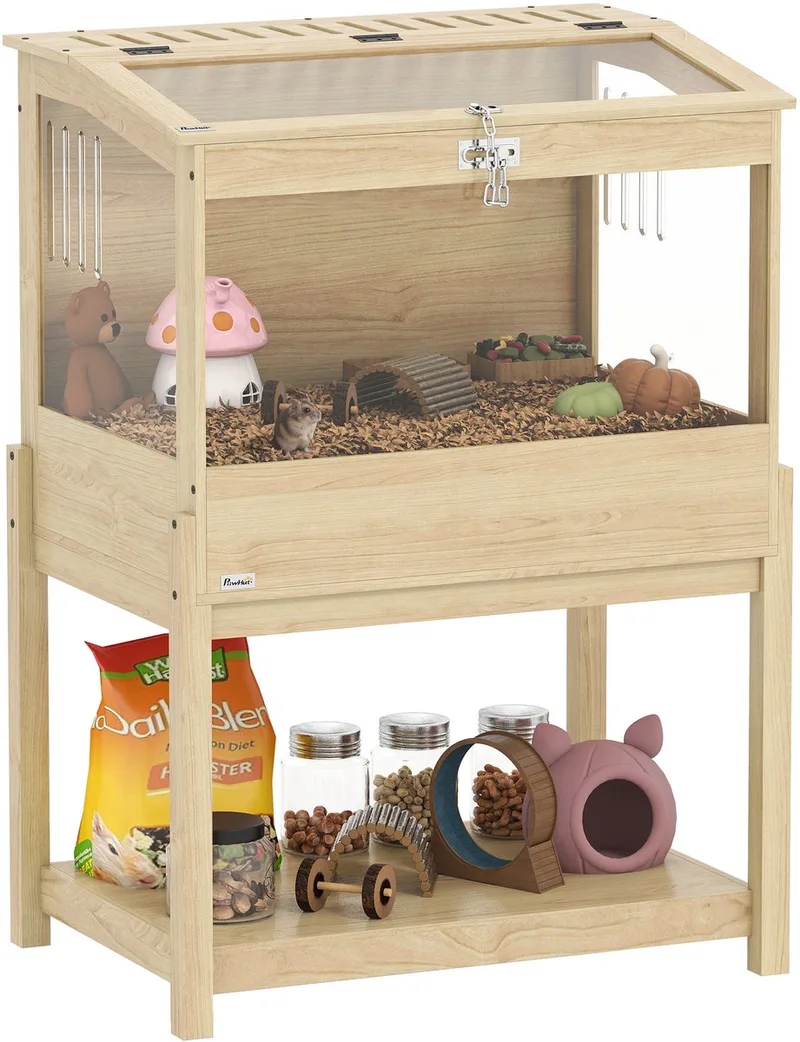 Hamsterkooi - MDF - 83,2 x 50 x 103 cm - Natuurlijk hout fra PawHut – produktbillede