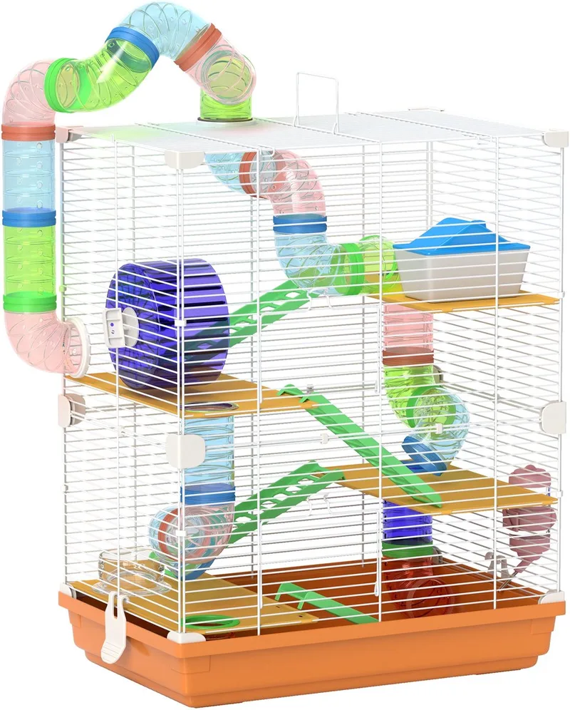 Hamsterkooi Metaal 46x30x58cm Oranje de PawHut en Blanc – photo produit