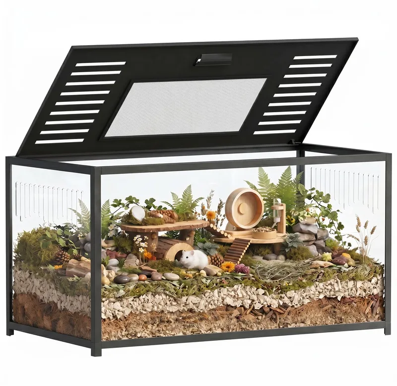 Hamsterkooi-Metaal, acryl-100L x 50B x 52,5H cm-Zwart by PawHut in Black, Transparent – product photo