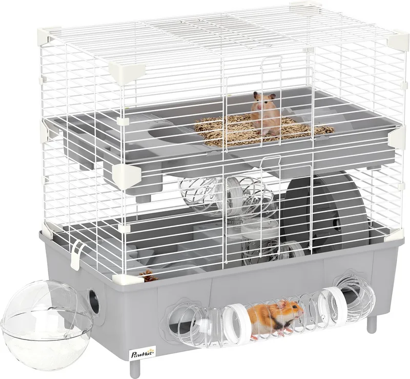 Hamsterkooi - Staal - 44,5 x 28 x 44 cm de PawHut en Gris – photo produit