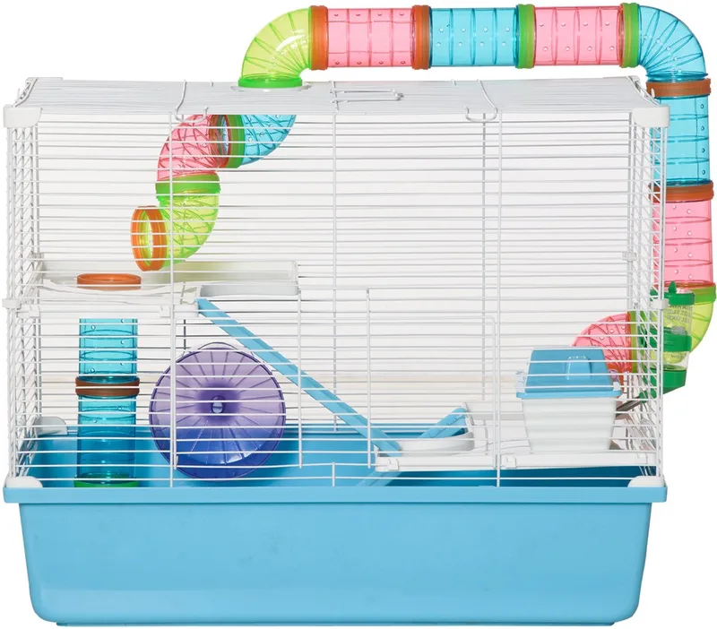 Hamsterkooi Staal 59x36x47cm Blauw de PawHut en Blanc – photo produit