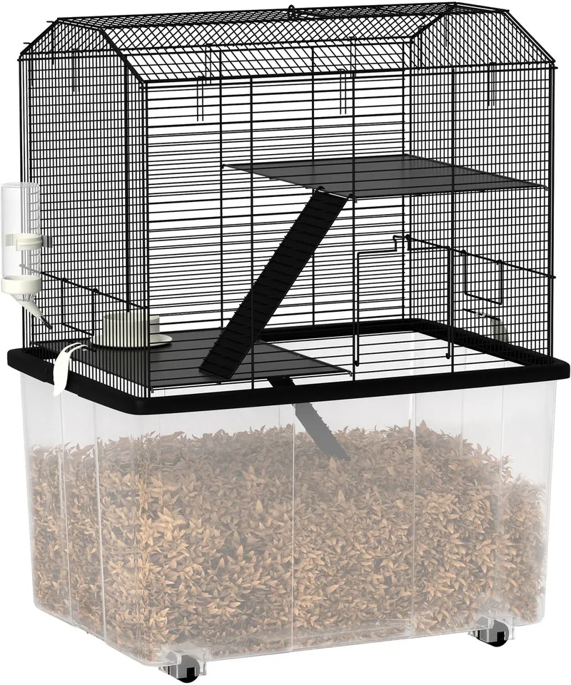 Hamsterkooi - Staaldraad - 57x43x74cm von PawHut in Schwarz – Produktfoto