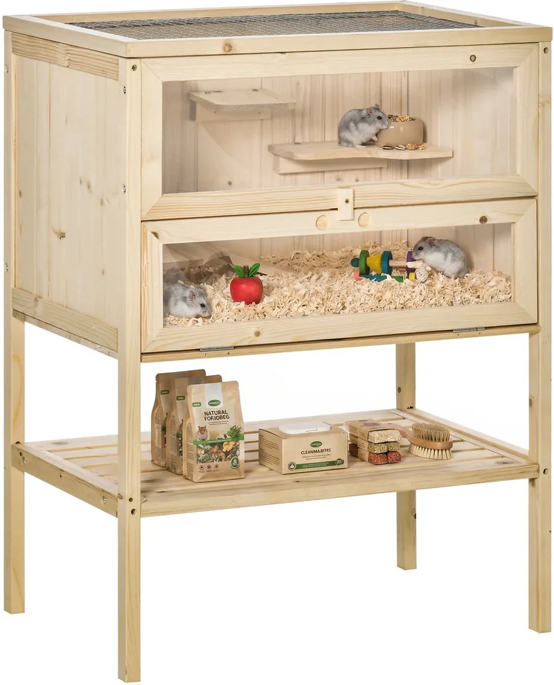 Hamsterkooi - vurenhout - 60x40x80cm by PawHut in Natuurlijk hout – product photo