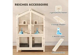 Hamsterkooi-Vurenhout-68L x 61,5B x 90H cm-Naturel hout de PawHut en Naturel, Noir, Transparent – photo produit 5 sur 5