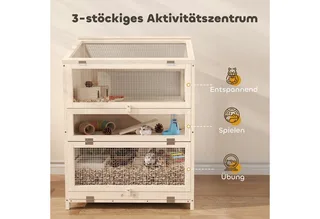 Hamsterkooi-Vurenhout-68L x 61,5B x 90H cm-Naturel hout de PawHut en Naturel, Noir, Transparent – photo produit 4 sur 5
