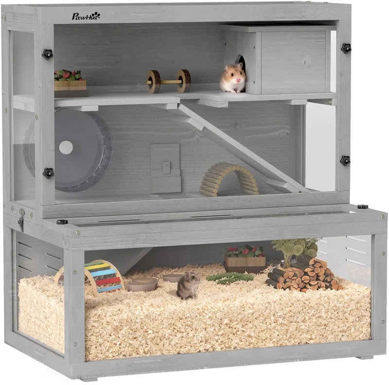 Hamsterkooi - Vurenhout - 80x50x84cm by PawHut in Grey – product photo
