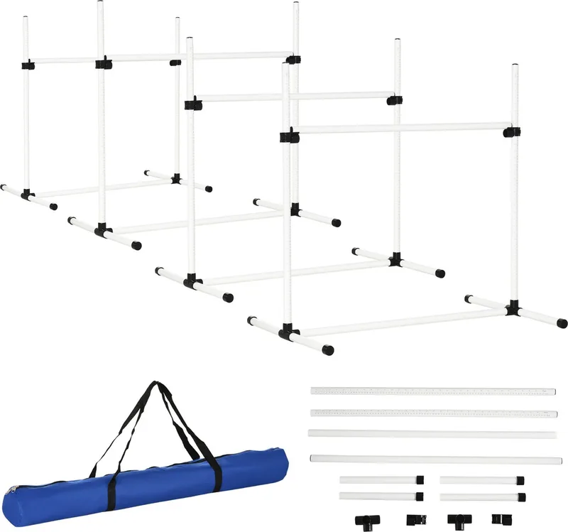 honden agility-set - hoogte verstelbaar - met draagtas by PawHut in White – product photo