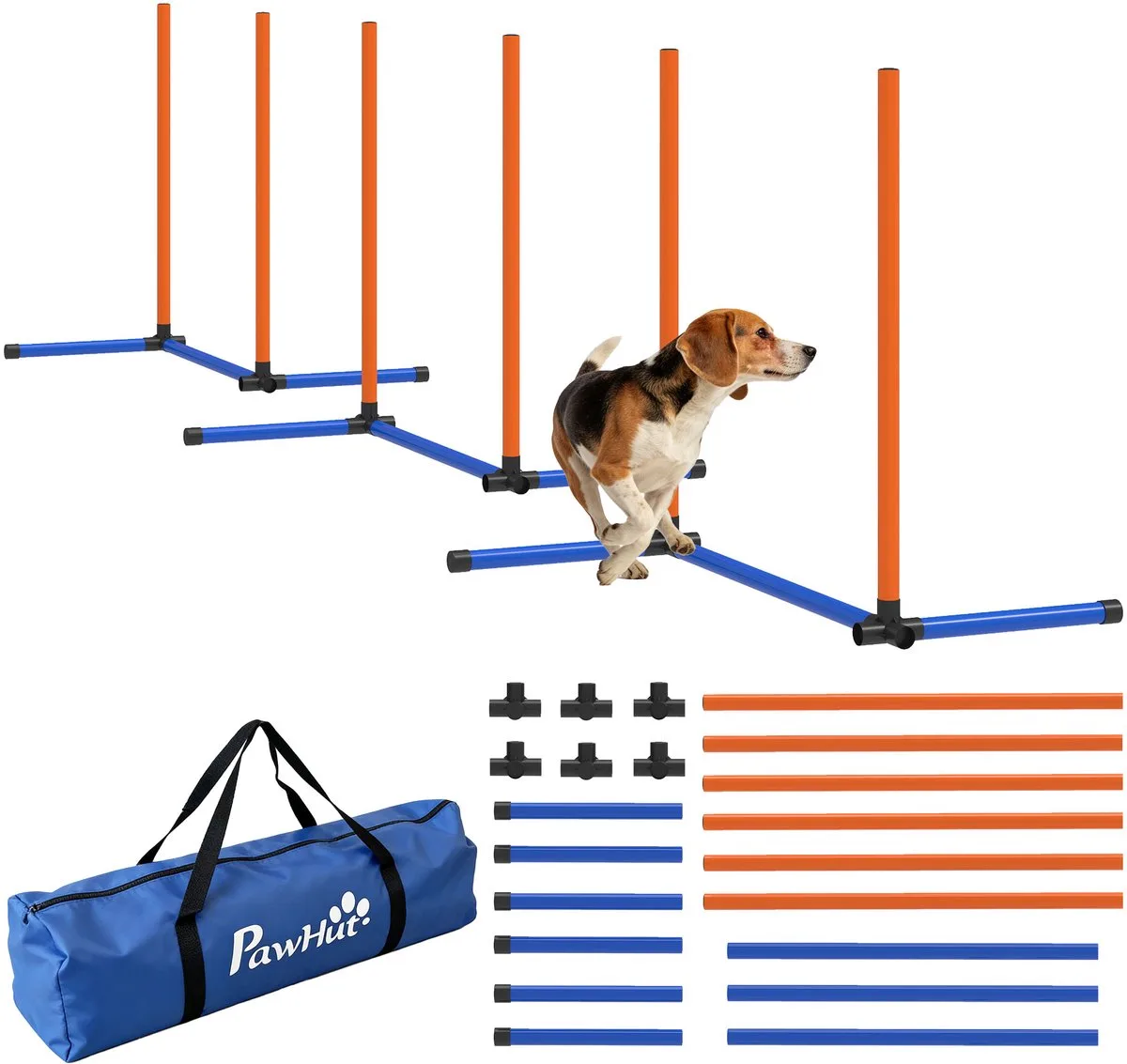Honden agilityset met slalompalen en draagtas - Behendigheidsset - Hondentraining från PawHut i Orange – produktbild