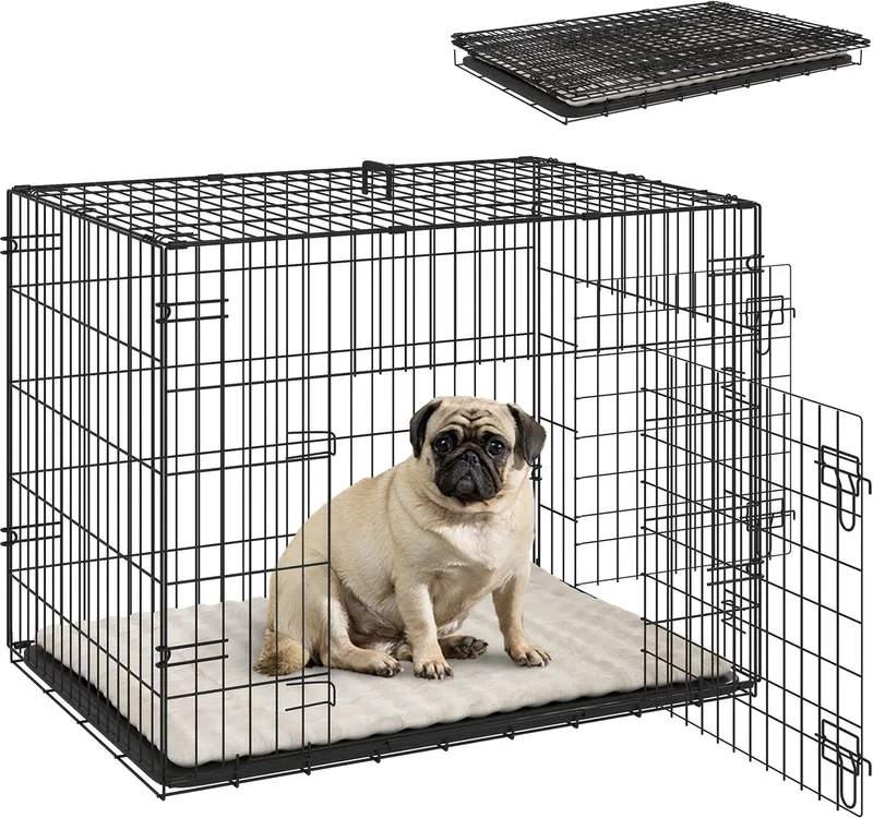 Hondenbench-Polyester, staal-75L x 48,5B x 53H cm-Zwart de PawHut en Beige – photo produit
