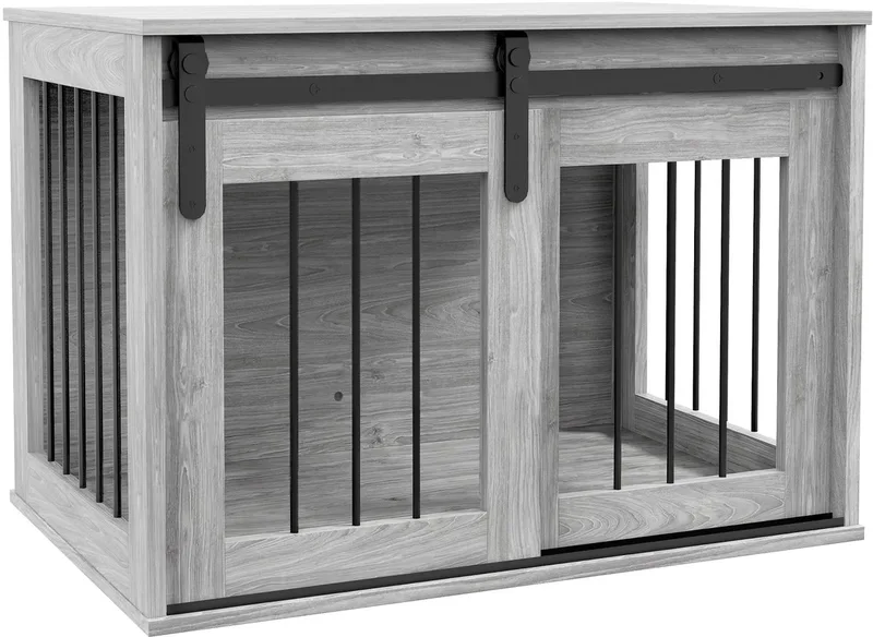Hondenbench - Spaanplaat - 80x54x57cm von PawHut in Grau – Produktfoto