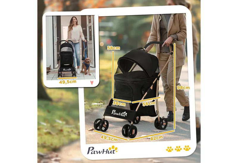 Hondenbuggy 2-in-1 Inklapbaar tot 10 kg - Hondenkar - Buggy voor Honden - Zwart by PawHut in Black – product photo 3 of 5