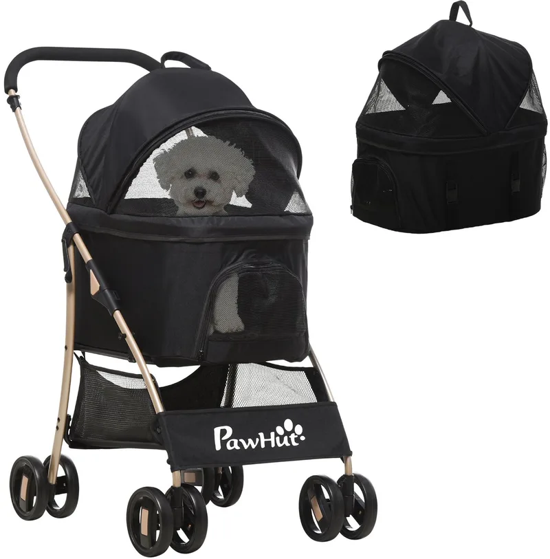 Hondenbuggy 2-in-1 Inklapbaar tot 10 kg - Hondenkar - Buggy voor Honden - Zwart by PawHut in Black – product photo 1 of 5