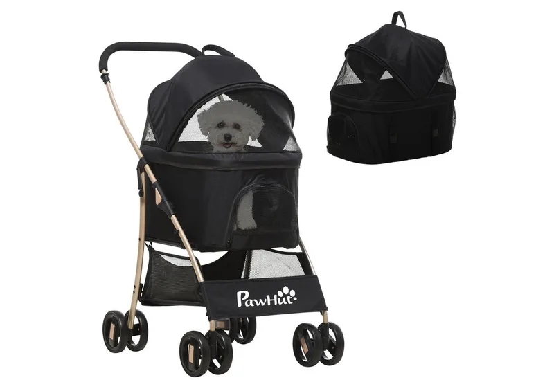 Hondenbuggy 2-in-1 Inklapbaar tot 10 kg - Hondenkar - Buggy voor Honden - Zwart by PawHut in Black – product photo 2 of 5