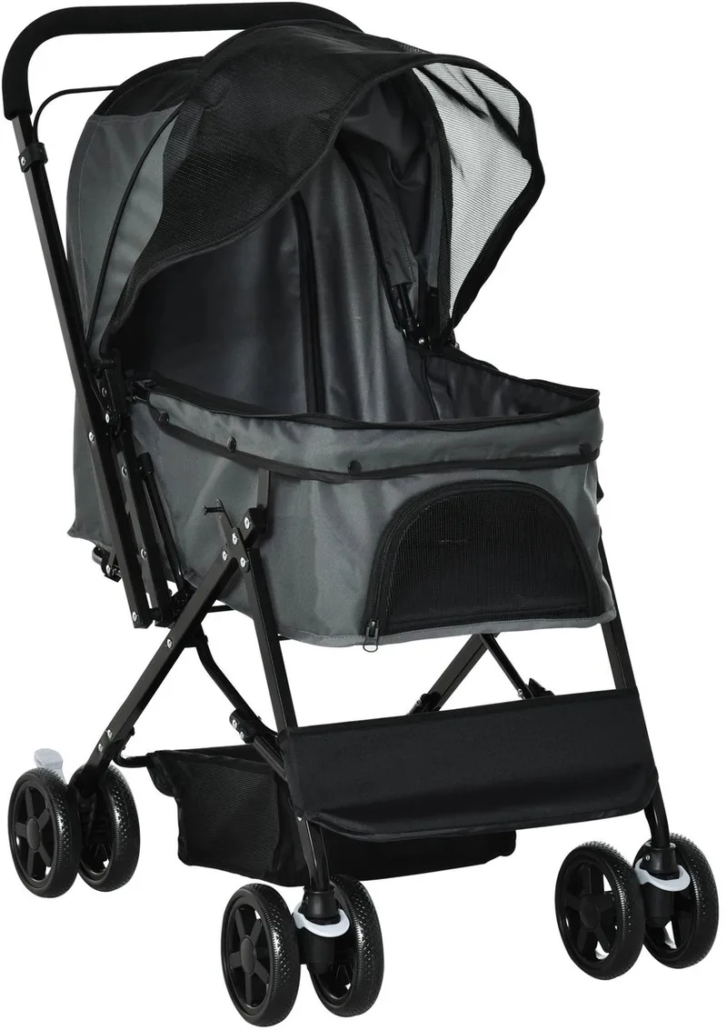 Hondenbuggy - Honden Buggy - Hondenbuggy Inklapbare - Hondenbuggy's - Hondenbuggy All Terrain - Honden - Hond - Hondje - Huisdier - Buggy - Buggy Inklapbaar von PawHut in Grau – Produktfoto
