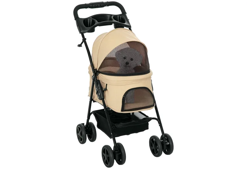 Hondenbuggy Inklapbaar met Veiligheidsgordels - Hondenkar - Buggy voor Honden de PawHut en Kaki – photo produit 2 sur 5