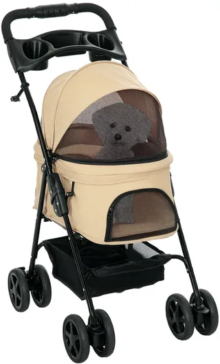Hondenbuggy Inklapbaar met Veiligheidsgordels - Hondenkar - Buggy voor Honden de PawHut en Kaki – photo produit 1 sur 5