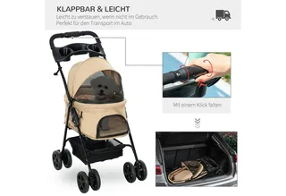 Hondenbuggy Inklapbaar met Veiligheidsgordels - Hondenkar - Buggy voor Honden de PawHut en Kaki – photo produit 4 sur 5